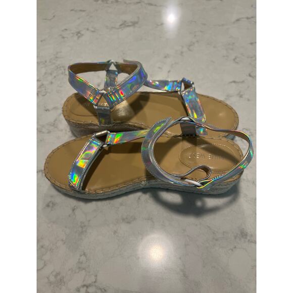 Nine West Women’s Glampin Wedge Espadrille Casual Sandals Size 9.5 Beige Silver - Picture 6 of 9